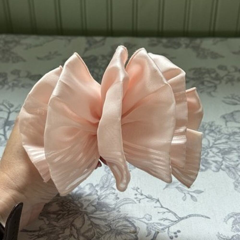Vtg 80s 90s Large Hair Bow Clip Ribbon Peach Pink Cottagecore Romantic Coquette
